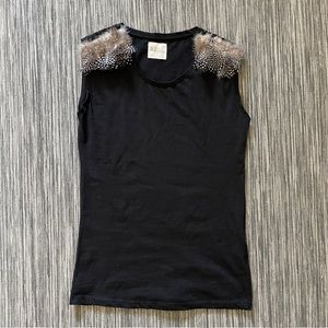 Zara Black Tank with Real Feathers S